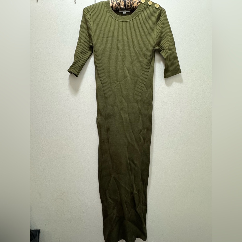 Veronica Beard Spring River Ribbed Midi Dress Bodycon in Army Green Small